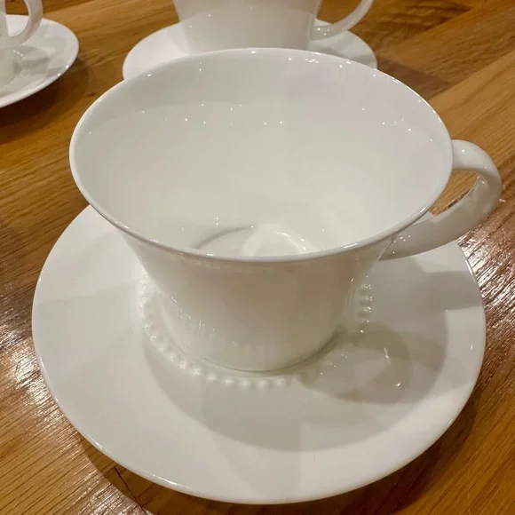 Crate and Barrel White Pearl Cups and Saucers - 4 pack - Picture 3 of 3